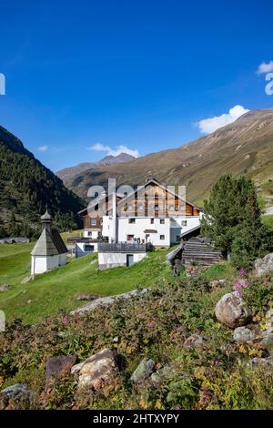 Rofenhoefe dans la vallée de Rofen, vent, vallée de Venter, municipalité de Soelden, Alpes d'Oetztal, Tyrol, Autriche Banque D'Images