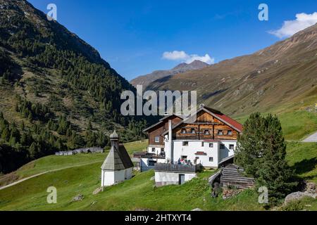 Rofenhoefe dans la vallée de Rofen, vent, vallée de Venter, municipalité de Soelden, Alpes d'Oetztal, Tyrol, Autriche Banque D'Images