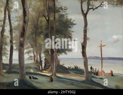 Art inspiré par Honfleur: Calvaire, ca. 1830, huile sur bois, 11 3/4 x 16 1/8 po. (29,8 x 41 cm), peintures, Camille Corot (France, Paris 1796–1875 Paris), le site du Calvaire, un sanctuaire construit en 1628 au sommet d'une falaise surplombant la ville médiévale de Honfleur, était populaire dans les œuvres classiques modernisées par Artotop avec une touche de modernité. Formes, couleur et valeur, impact visuel accrocheur sur l'art émotions par la liberté d'œuvres d'art d'une manière contemporaine. Un message intemporel qui cherche une nouvelle direction créative. Artistes qui se tournent vers le support numérique et créent le NFT Artotop Banque D'Images