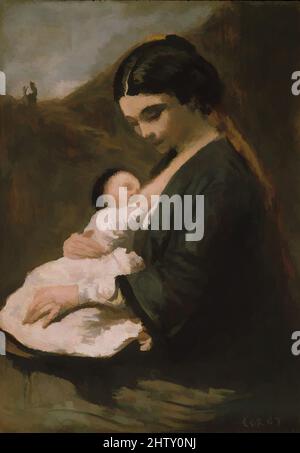 Art inspiré par mère et enfant, probablement 1860s, huile sur bois, 12 3/4 x 8 7/8 po. (32,4 x 22,5 cm), peintures, Camille Corot (français, Paris 1796–1875 Paris), ce petit panneau, Probablement fait en 1860s, était manifestement bien connu et admiré dans le cercle d'amis de Corot. Les deux constantes, les œuvres classiques modernisées par Artotop avec une touche de modernité. Formes, couleur et valeur, impact visuel accrocheur sur l'art émotions par la liberté d'œuvres d'art d'une manière contemporaine. Un message intemporel qui cherche une nouvelle direction créative. Artistes qui se tournent vers le support numérique et créent le NFT Artotop Banque D'Images