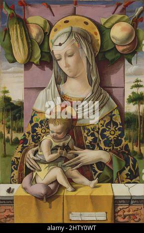 Art inspiré par Madonna et l'enfant, ca. 1480, Tempera et or sur bois, total 14 7/8 x 10 po. (37,8 x 25,4 cm); surface peinte 14 3/8 x 9 1/4 po (36,5 x 23,5 cm), peintures, Carlo Crivelli (italien, Venise (?), actif par 1457–mort 1495 Ascoli Piceno), cette œuvre parfaitement préservée, œuvres classiques modernisées par Artotop avec une touche de modernité. Formes, couleur et valeur, impact visuel accrocheur sur l'art émotions par la liberté d'œuvres d'art d'une manière contemporaine. Un message intemporel qui cherche une nouvelle direction créative. Artistes qui se tournent vers le support numérique et créent le NFT Artotop Banque D'Images