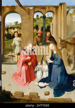 Art inspiré par la Nativité, début 1480s, huile sur bois, total 18 3/4 x 13 1/2 po. (47,6 x 34,3 cm), surface peinte 18 1/2 x 13 3/8 po (47 x 34 cm), peintures, Gerard David (Netherlandish, Oudewater ca. 1455–1523 Bruges), ce tableau, qui était très probablement destiné comme un seul, des œuvres classiques modernisées par Artotop avec une touche de modernité. Formes, couleur et valeur, impact visuel accrocheur sur l'art émotions par la liberté d'œuvres d'art d'une manière contemporaine. Un message intemporel qui cherche une nouvelle direction créative. Artistes qui se tournent vers le support numérique et créent le NFT Artotop Banque D'Images