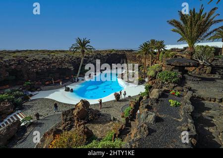 Jameos del Agua, complexe de jardin avec piscine, conçu par Cesar Manrique, Lanzarote, îles Canaries, Espagne Banque D'Images