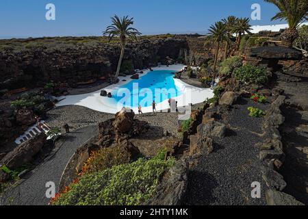 Jameos del Agua, complexe de jardin avec piscine, conçu par Cesar Manrique, Lanzarote, îles Canaries, Espagne Banque D'Images