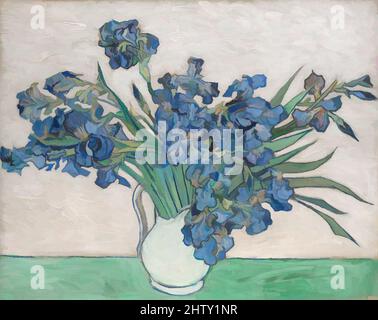 Art inspiré par Irises, 1890, huile sur toile, 29 x 36 1/4 po. (73,7 x 92,1 cm), peintures, Vincent van Gogh (néerlandais, Zundert 1853–1890 Auvers-sur-Oise), en mai 1890, juste avant de quitter l'asile à Saint-Rémy, Van Gogh a peint quatre bouquets exubérants de fleurs de printemps, œuvres classiques modernisées par Artotop avec une touche de modernité. Formes, couleur et valeur, impact visuel accrocheur sur l'art émotions par la liberté d'œuvres d'art d'une manière contemporaine. Un message intemporel qui cherche une nouvelle direction créative. Artistes qui se tournent vers le support numérique et créent le NFT Artotop Banque D'Images