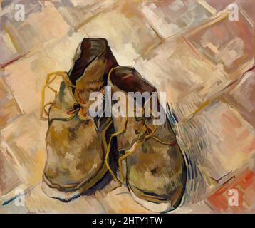 Art inspiré par Shoes, 1888, huile sur toile, 18 x 21 3/4 po (45,7 x 55,2 cm), peintures, Vincent van Gogh (néerlandais, Zundert 1853–1890 Auvers-sur-Oise), Van Gogh a peint plusieurs vies encore de chaussures ou de bottes pendant sa période parisienne. Cette image, peinte plus tard à Arles, témoigne d'une œuvre unique et classique modernisée par Artotop avec une touche de modernité. Formes, couleur et valeur, impact visuel accrocheur sur l'art émotions par la liberté d'œuvres d'art d'une manière contemporaine. Un message intemporel qui cherche une nouvelle direction créative. Artistes qui se tournent vers le support numérique et créent le NFT Artotop Banque D'Images