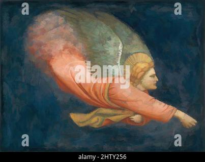 Art inspiré par deux anges, Fresco, (a) 23 3/8 x 31 1/2 cm (59,4 x 80 cm) ; (b) 23 1/2 x 31 1/2 po (59,7 x 80 cm), peintures, artiste-peintre du Nord italien (premier quart de 14th siècle), les fresques très puissantes d'anges jadis décorées une chapelle dans la Torre della Gabbia, œuvres classiques modernisées par Artotop avec un peu de modernité. Formes, couleur et valeur, impact visuel accrocheur sur l'art émotions par la liberté d'œuvres d'art d'une manière contemporaine. Un message intemporel qui cherche une nouvelle direction créative. Artistes qui se tournent vers le support numérique et créent le NFT Artotop Banque D'Images