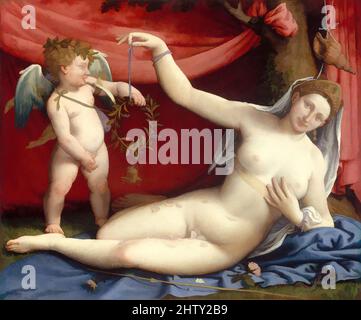 Art inspiré par Vénus et Cupidon, huile sur toile, 36 3/8 x 43 7/8 po. (92,4 x 111,4 cm), peintures, Lorenzo Lotto (italien, Venise ca. 1480–1556 Loreto), Lorenzo Lotto, dont le génie inhabituel fait de lui l'un des peintres vénitiens les plus fascinants, dépeint Vénus et son fils Cupid in, oeuvres classiques modernisées par Artotop avec un peu de modernité. Formes, couleur et valeur, impact visuel accrocheur sur l'art émotions par la liberté d'œuvres d'art d'une manière contemporaine. Un message intemporel qui cherche une nouvelle direction créative. Artistes qui se tournent vers le support numérique et créent le NFT Artotop Banque D'Images