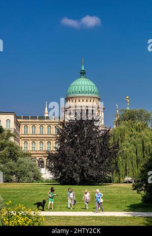 Vue sur l'église Nikolai dans la vieille ville depuis la Havel, Potsdam, Brandebourg, Allemagne Banque D'Images