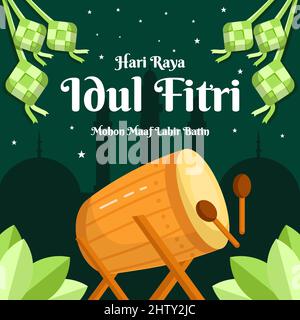 eid al fitr - selamat raya idul fitri salutation illustration dans le design plat Illustration de Vecteur