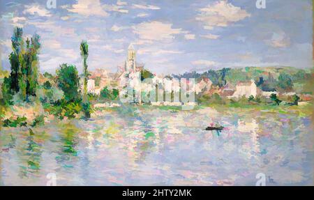 Art inspiré par Vétheuil en été, 1880, huile sur toile, 23 5/8 x 39 1/4 po. (60 x 99,7 cm), peintures, Claude Monet (français, Paris 1840–1926 Giverny), dans cette vue de Vétheuil, vue de la rive opposée de la Seine, le scintillement des coups de pinceau individuels reflète la préoccupation de Monet, les œuvres classiques modernisées par Artotop avec une touche de modernité. Formes, couleur et valeur, impact visuel accrocheur sur l'art émotions par la liberté d'œuvres d'art d'une manière contemporaine. Un message intemporel qui cherche une nouvelle direction créative. Artistes qui se tournent vers le support numérique et créent le NFT Artotop Banque D'Images
