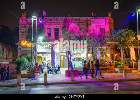 Ancien bâtiment, colonie allemande, Sderot Ben Gurion, vieille ville, Haïfa, Israël Banque D'Images