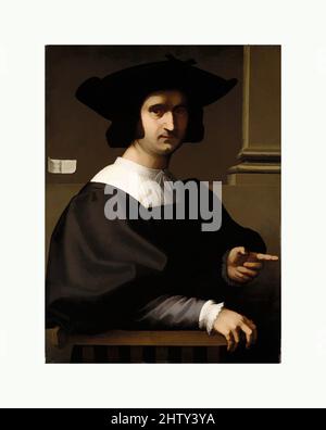 Art inspiré par Portrait of a Man, 1521, huile sur bois, 32 1/4 x 23 7/8 po. (81,9 x 60,6 cm), peintures, Tommaso Fiorentino (Tommaso di Stefano Lunetti) (italien, florentin, ca. 1495–1564), c'est le seul travail signé par Tommaso di Stefano Lunetti, qui était le fils d'un miniaturiste et, les oeuvres classiques modernisées par Artotop avec un peu de modernité. Formes, couleur et valeur, impact visuel accrocheur sur l'art émotions par la liberté d'œuvres d'art d'une manière contemporaine. Un message intemporel qui cherche une nouvelle direction créative. Artistes qui se tournent vers le support numérique et créent le NFT Artotop Banque D'Images