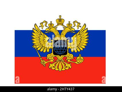 Logo SWIFT sur les armoiries russes avec l'aigle à double tête Banque D'Images