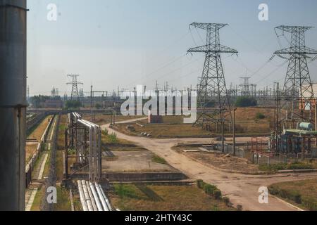 Station de transformation, centrale nucléaire de Tchernobyl, zone d'exclusion de Tchernobyl, Ukraine Banque D'Images