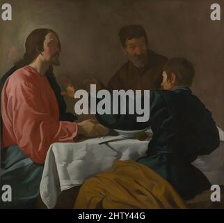 Art inspiré par le dîner à Emmaüs, 1622–23, huile sur toile, 48 1/2 x 52 1/4 po. (123,2 x 132,7 cm), peintures, Velázquez (Diego Rodríguez de Silva y Velázquez) (espagnol, Séville 1599–1660 Madrid), l'image peut avoir été peinte à Séville, où Velázquez a été formé, ou à Madrid, œuvres classiques modernisées par Artotop avec une touche de modernité. Formes, couleur et valeur, impact visuel accrocheur sur l'art émotions par la liberté d'œuvres d'art d'une manière contemporaine. Un message intemporel qui cherche une nouvelle direction créative. Artistes qui se tournent vers le support numérique et créent le NFT Artotop Banque D'Images