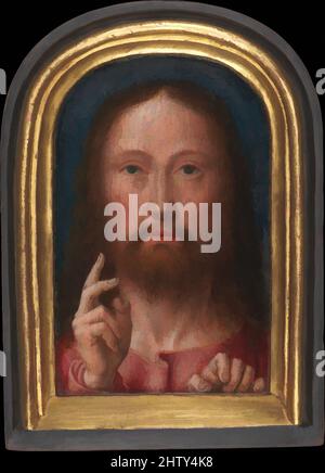 Art inspiré par la Bénédiction du Christ, ca. 1500–1505, huile sur bois, hors tout, avec châssis engagé, 4 3/4 x 3 1/2 in. (12,1 x 8,9 cm); surface peinte 3 5/8 x 2 3/8 po (9,2 x 6 cm), peintures, Gerard David (Netherlandish, Oudewater ca. 1455–1523 Bruges), cette œuvre très spirituelle et classique modernisée par Artotop avec une touche de modernité. Formes, couleur et valeur, impact visuel accrocheur sur l'art émotions par la liberté d'œuvres d'art d'une manière contemporaine. Un message intemporel qui cherche une nouvelle direction créative. Artistes qui se tournent vers le support numérique et créent le NFT Artotop Banque D'Images