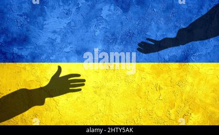 stand, avec ukraine, message, mur, rue, texture, mains, ukraine, aide, support, aide, liberté, guerre, texte, drapeau, main, peinture, stand avec ukra Banque D'Images