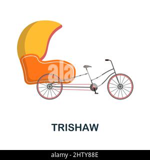 Icône en forme de trishaw. Panneau d'élément coloré de la collection des transports en commun. Affiche d'icône Traishaw plate pour la conception Web, les infographies et bien plus encore. Illustration de Vecteur