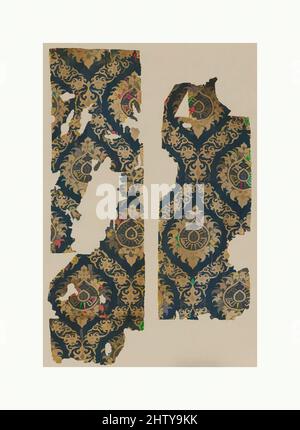 Art inspiré par fragment textile avec motif ogival, 14th siècle, attribué à l'Égypte ou à la Syrie, soie; lampas, textile: H. 21 1/4 in. (54 cm), textiles-Woven, influencé par des prototypes chinois et mongol, ce fragment montre un motif répétitif d'un rouleau de vigne ogivale qui ondule, œuvres classiques modernisées par Artotop avec un peu de modernité. Formes, couleur et valeur, impact visuel accrocheur sur l'art émotions par la liberté d'œuvres d'art d'une manière contemporaine. Un message intemporel qui cherche une nouvelle direction créative. Artistes qui se tournent vers le support numérique et créent le NFT Artotop Banque D'Images