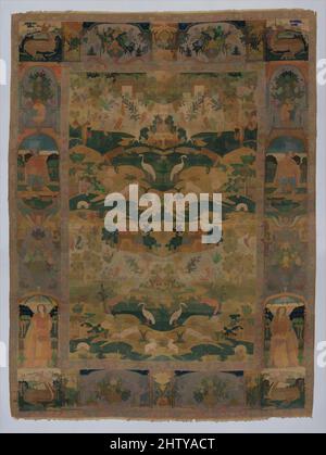 Art inspiré par Pictorial Carpet, 17th siècle, fabriqué en Iran, soie (Warp, trame, Et pile), fil enroulé de métal; pieu noué de façon asymétrique, brocardé, rug: L. 91 1/2 po. (23,4 cm), textiles-tapis, ce tapis de soie combine un tissage exceptionnellement dense pour un tapis persan, avec un, classique œuvres modernisées par Artotop avec un peu de modernité. Formes, couleur et valeur, impact visuel accrocheur sur l'art émotions par la liberté d'œuvres d'art d'une manière contemporaine. Un message intemporel qui cherche une nouvelle direction créative. Artistes qui se tournent vers le support numérique et créent le NFT Artotop Banque D'Images
