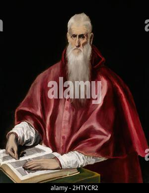 Art inspiré par Saint Jérôme comme Scholar, ca. 1610, huile sur toile, 42 1/2 x 35 1/16 in. (108 x 89 cm), peintures, El Greco (Domenikos Theotokopoulos) (grec, Iráklion (Candia) 1540/41–1614 Tolède), El Greco a exécuté au moins cinq peintures de Saint Jérôme. Dans cette version, à partir de la dernière, les œuvres classiques modernisées par Artotop avec un peu de modernité. Formes, couleur et valeur, impact visuel accrocheur sur l'art émotions par la liberté d'œuvres d'art d'une manière contemporaine. Un message intemporel qui cherche une nouvelle direction créative. Artistes qui se tournent vers le support numérique et créent le NFT Artotop Banque D'Images