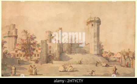 Art inspiré par le château de Warwick : le front est, 1752, encre stylo et brune, lavage gris, 12 7/16 x 22 1/8 po. (31,6 x 56,2 cm), dessins, Canaletto (canal Giovanni Antonio) (italien, Venise 1697–1768 Venise), Canaletto très détaillé, topographiquement précis vues panoramiques ont été grandement, oeuvres classiques modernisées par Artotop avec un peu de modernité. Formes, couleur et valeur, impact visuel accrocheur sur l'art émotions par la liberté d'œuvres d'art d'une manière contemporaine. Un message intemporel qui cherche une nouvelle direction créative. Artistes qui se tournent vers le support numérique et créent le NFT Artotop Banque D'Images