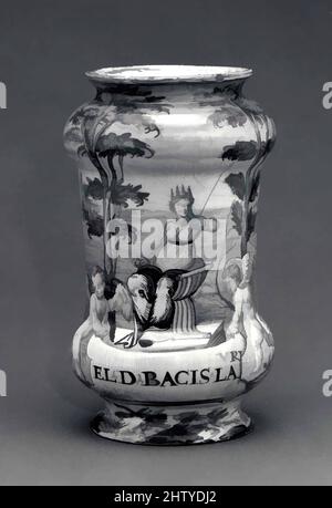 Art inspiré par Apothecary jar (albarello), ca. 1560–70, Italien, Urbino, Maiolica (faïence émaillée), hauteur : 9 1/16 po. (23 cm), céramique-poterie, oeuvres classiques modernisées par Artotop avec une touche de modernité. Formes, couleur et valeur, impact visuel accrocheur sur l'art émotions par la liberté d'œuvres d'art d'une manière contemporaine. Un message intemporel qui cherche une nouvelle direction créative. Artistes qui se tournent vers le support numérique et créent le NFT Artotop Banque D'Images