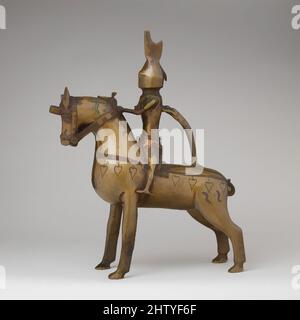 Art inspiré par Aquamanile sous la forme d'un Chevalier sur, ca. 1350, allemand, Basse-Saxe (?), Bronze; alliage de cuivre quaternaire à haute teneur en zinc (env 73% cuivre, environ 15% zinc, environ 7% plomb, environ 3% étain) avec patine naturelle, fonte creuse; restes du noyau d'argile, H, oeuvres classiques modernisées par Artotop avec un peu de modernité. Formes, couleur et valeur, impact visuel accrocheur sur l'art émotions par la liberté d'œuvres d'art d'une manière contemporaine. Un message intemporel qui cherche une nouvelle direction créative. Artistes qui se tournent vers le support numérique et créent le NFT Artotop Banque D'Images