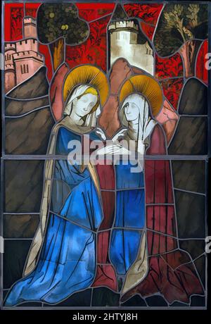 Art inspiré par le panneau de vitraux avec la Visitation, 1444, fabriqué en Allemagne, allemand, Pot Metal, Verre blanc, peinture vitreuse, coloration argentée, émail vert olive, total (avec 1 barres en T) : 43 3/8 x 29 1/8 x 3/8 po. (110,2 x 74 x 1 cm), vitraux, ce panneau faisait partie d'une fenêtre, oeuvres classiques modernisées par Artotop avec une touche de modernité. Formes, couleur et valeur, impact visuel accrocheur sur l'art émotions par la liberté d'œuvres d'art d'une manière contemporaine. Un message intemporel qui cherche une nouvelle direction créative. Artistes qui se tournent vers le support numérique et créent le NFT Artotop Banque D'Images