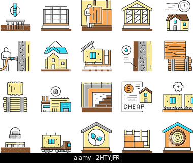 Ensemble d'icônes de la collection de maisons à cadre en bois Vector . Illustration de Vecteur