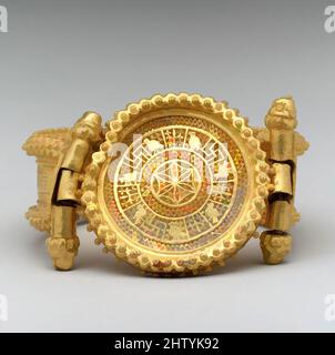 Art inspiré par Bracelet (l'un des deux), ca. 400, fabriqué à probablement Rome, byzantin, Or, total: 2 3/4 x 2 5/16 x 1 7/8 po. (7 x 5,9 x 4,8 cm), Metalwork-Gold, les médaillons et les cerceaux de ces beaux bracelets ont été travaillés en traçant le dessin sur une feuille d'or puis en poinçant, les œuvres classiques modernisées par Artotop avec une touche de modernité. Formes, couleur et valeur, impact visuel accrocheur sur l'art émotions par la liberté d'œuvres d'art d'une manière contemporaine. Un message intemporel qui cherche une nouvelle direction créative. Artistes qui se tournent vers le support numérique et créent le NFT Artotop Banque D'Images