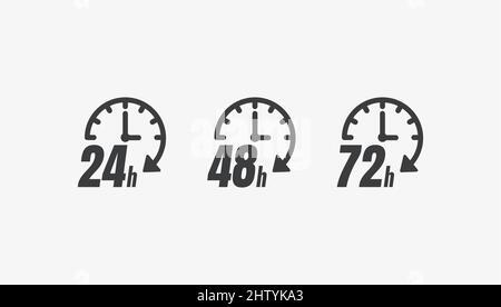 Jeu d'icônes de chronomètre à cadran plat de 24, 48 et 72 heures Illustration de Vecteur