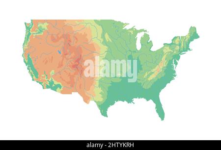 Etats-Unis d'Amérique carte vectorielle physique des Etats-Unis Illustration de Vecteur