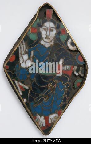 Art inspiré par la plaque avec le Christ en majesté, ca. 1050–1100, fabriqué en France du Sud, en France du Sud, émail cloisonné sur alliage de cuivre doré, total : 4 15/16 x 3 1/8 x 1/8in. (12,5 x 7,9 x 0,3cm), émaux-Champlevé, les lettres 'A' et 'W' de chaque côté de la figure du Christ font référence à, oeuvres classiques modernisées par Artotop avec un peu de modernité. Formes, couleur et valeur, impact visuel accrocheur sur l'art émotions par la liberté d'œuvres d'art d'une manière contemporaine. Un message intemporel qui cherche une nouvelle direction créative. Artistes qui se tournent vers le support numérique et créent le NFT Artotop Banque D'Images