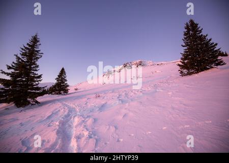 Belle vue sur le mont Vitosha recouvert de neige au lever du soleil à Sofia, Bulgarie Banque D'Images