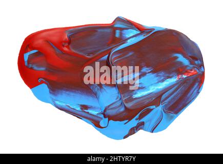 Trait de pinceau abstrait acrylique rouge et bleu isolé sur fond blanc Banque D'Images