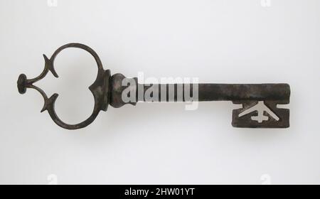 Art inspiré par Key, 15th siècle, allemand, fer, total: 5 9/16 x 1 3/4 x 13/16 po. (14,2 x 4,4 x 2,1 cm), Metalwork-Iron, la décoration des serrures et des clés en fer gothique était souvent élaborée et de la plus haute qualité de fabrication. Les motifs étaient souvent tirés de style gothique, les œuvres classiques modernisées par Artotop avec un peu de modernité. Formes, couleur et valeur, impact visuel accrocheur sur l'art émotions par la liberté d'œuvres d'art d'une manière contemporaine. Un message intemporel qui cherche une nouvelle direction créative. Artistes qui se tournent vers le support numérique et créent le NFT Artotop Banque D'Images