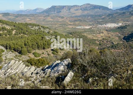 Le village de Yunquera de Mirador del guarda forestal point de vue sur l'Andalousie en Espagne Banque D'Images