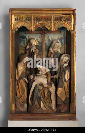 Art inspiré par la Lamentation, ca. 1480, fabriqué en Castille-la Manche, Espagne, Espagne, noyer, peinture, et doré, 83 x 48 1/2 x 13 1/2 po. (210,8 x 123,2 x 34,3 cm), Sculpture-Bois, les expressions très émotives et déchirantes sur les visages des figures debout dans ce sanctuaire sont, oeuvres classiques modernisées par Artotop avec un peu de modernité. Formes, couleur et valeur, impact visuel accrocheur sur l'art émotions par la liberté d'œuvres d'art d'une manière contemporaine. Un message intemporel qui cherche une nouvelle direction créative. Artistes qui se tournent vers le support numérique et créent le NFT Artotop Banque D'Images
