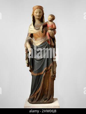 Art inspiré par Virgin and Child, env. 1340–50, fabriqué à probablement Paris, Île-de-France, France, Français, calcaire, peinture, dorure, verre, 68 × 22 13/16 × 11 1/4 po (172,7 × 58 × 28,5 cm), Sculpture, cette image monumentale de la Vierge à l'enfant est sculptée dans le style des sculptures parisiennes, œuvres classiques modernisées par Artotop avec une touche de modernité. Formes, couleur et valeur, impact visuel accrocheur sur l'art émotions par la liberté d'œuvres d'art d'une manière contemporaine. Un message intemporel qui cherche une nouvelle direction créative. Artistes qui se tournent vers le support numérique et créent le NFT Artotop Banque D'Images