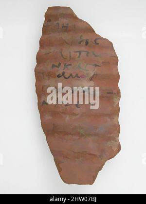 Art inspiré par Ostrakon, 7th siècle, fabriqué en Égypte byzantine, copte, fragment de poterie avec inscription à l'encre, 3 1/8 x 6 po. (8 x 15,2 cm), céramique, œuvres classiques modernisées par Artotop avec une touche de modernité. Formes, couleur et valeur, impact visuel accrocheur sur l'art émotions par la liberté d'œuvres d'art d'une manière contemporaine. Un message intemporel qui cherche une nouvelle direction créative. Artistes qui se tournent vers le support numérique et créent le NFT Artotop Banque D'Images