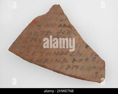 Art inspiré par Ostrakon, 7th siècle, fabriqué en Égypte byzantine, copte, fragment de poterie avec inscription à l'encre, 3 x 2 3/8 po. (7,6 x 6 cm), céramique, œuvres classiques modernisées par Artotop avec une touche de modernité. Formes, couleur et valeur, impact visuel accrocheur sur l'art émotions par la liberté d'œuvres d'art d'une manière contemporaine. Un message intemporel qui cherche une nouvelle direction créative. Artistes qui se tournent vers le support numérique et créent le NFT Artotop Banque D'Images