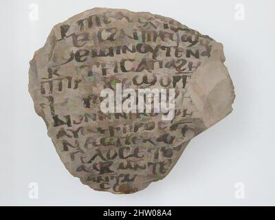 Art inspiré par Ostrakon avec une lettre de Jonas à Élias, 600, fait à Thèbes, Égypte byzantine, copte, Calcaire avec inscription à l'encre, 4 3/4 x 4 5/16 po (12 x 11 cm), céramique, œuvres classiques modernisées par Artotop avec une touche de modernité. Formes, couleur et valeur, impact visuel accrocheur sur l'art émotions par la liberté d'œuvres d'art d'une manière contemporaine. Un message intemporel qui cherche une nouvelle direction créative. Artistes qui se tournent vers le support numérique et créent le NFT Artotop Banque D'Images