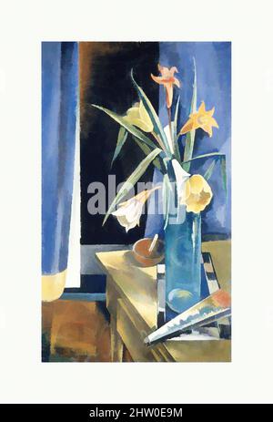 Art inspiré par vase de fleurs, env. 1926, huile sur toile, 30 1/4 x 18 3/8 in. (76,8 x 46,7 cm), peintures, Preston Dickinson (américain, New York, New York 1889–1930 Irun, Espagne), sous l'influence durable de Paul Cézanne, Dickinson a souvent travaillé dans la vie encore, le genre que le, Classic œuvres modernisées par Artotop avec un peu de modernité. Formes, couleur et valeur, impact visuel accrocheur sur l'art émotions par la liberté d'œuvres d'art d'une manière contemporaine. Un message intemporel qui cherche une nouvelle direction créative. Artistes qui se tournent vers le support numérique et créent le NFT Artotop Banque D'Images