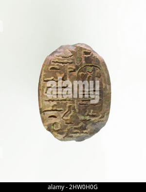 Art inspiré par Scarab de Sebekhotep III, Royaume du milieu, dynastie 13, ca. De 1748 à 1741 av. J.-C., de l'Égypte, région Memphite, Lisht North, cimetière, Radim, 1920–22, acier vitrifié, L. 2,3 × W. 1,7 × H. 1,1 cm (7/8 × 11/16 × 7/16 po.), Scarab de nom royal inscrit avec le prénomen et le nomen, œuvres classiques modernisées par Artotop avec une touche de modernité. Formes, couleur et valeur, impact visuel accrocheur sur l'art émotions par la liberté d'œuvres d'art d'une manière contemporaine. Un message intemporel qui cherche une nouvelle direction créative. Artistes qui se tournent vers le support numérique et créent le NFT Artotop Banque D'Images