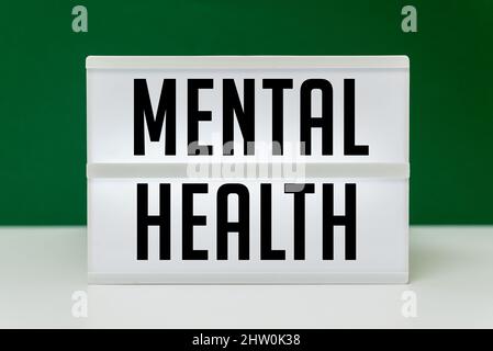 Zone de texte sur la santé mentale avec fond vert Banque D'Images