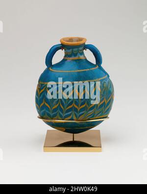 Art inspiré par Bottle, New Kingdom, Ramesside, Dynasty 19–20, env. 1295–1070 av. J.-C., d'Égypte, verre, H. 10,6 cm (4 3/16 in.), verrerie égyptienne, qui avait atteint un niveau élevé de virtuosité à la fin de la dynastie 18, a continué d'être pratiquée dans la période Ramesside; cependant, la qualité, œuvres classiques modernisées par Artotop avec un peu de modernité. Formes, couleur et valeur, impact visuel accrocheur sur l'art émotions par la liberté d'œuvres d'art d'une manière contemporaine. Un message intemporel qui cherche une nouvelle direction créative. Artistes qui se tournent vers le support numérique et créent le NFT Artotop Banque D'Images