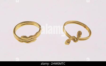 Art inspiré par Ring avec terminaux à tête de serpent, époque romaine, A.D. 1st siècle, d'Egypte, Or, Diam. : 13/16 po. (2,1 cm, œuvres classiques modernisées par Artotop avec une touche de modernité. Formes, couleur et valeur, impact visuel accrocheur sur l'art émotions par la liberté d'œuvres d'art d'une manière contemporaine. Un message intemporel qui cherche une nouvelle direction créative. Artistes qui se tournent vers le support numérique et créent le NFT Artotop Banque D'Images