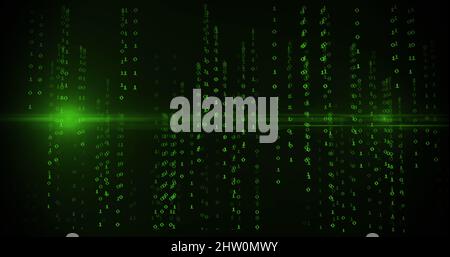 Image du traitement des données de codage binaire vert sur fond noir Banque D'Images